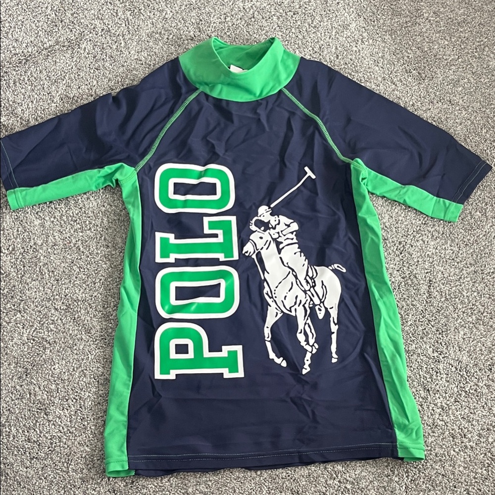 Rare find: vintage Polo Ralph LaurenNavy and Green Graphic swim Shirt size 10/12